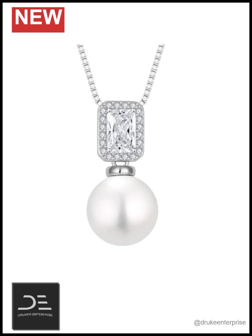 Freshwater Pearl Necklace 925 Sterling Silver 18k White Gold Plated Pendant